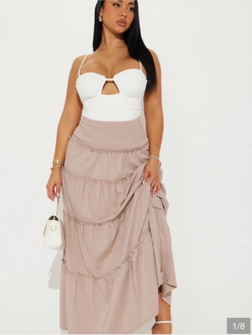 100% cotton Clementine Tiered Maxi Skirt - Taupe